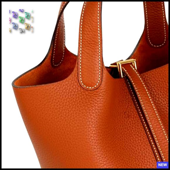 Genuine Leather Bucket Bag Handheld Tote Bohemian Style Metal Clasp - Picture 7 of 7